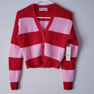 No Boundaries Red and Pink Striped Cropped Cardigan